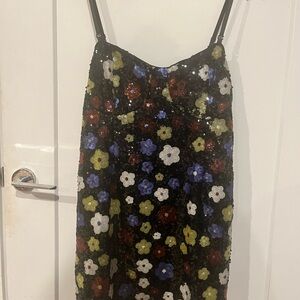 Cider Black Sequin Dress with Floral Accents